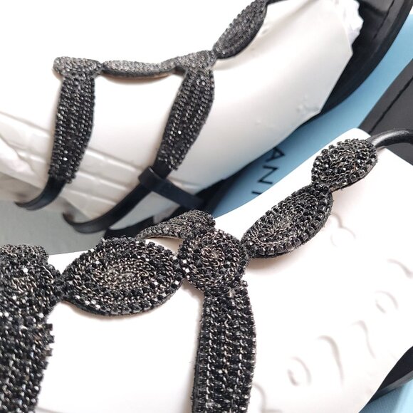 New ANTONIO MELANI black leather sandals with ornate black chain detailing - Picture 7 of 11